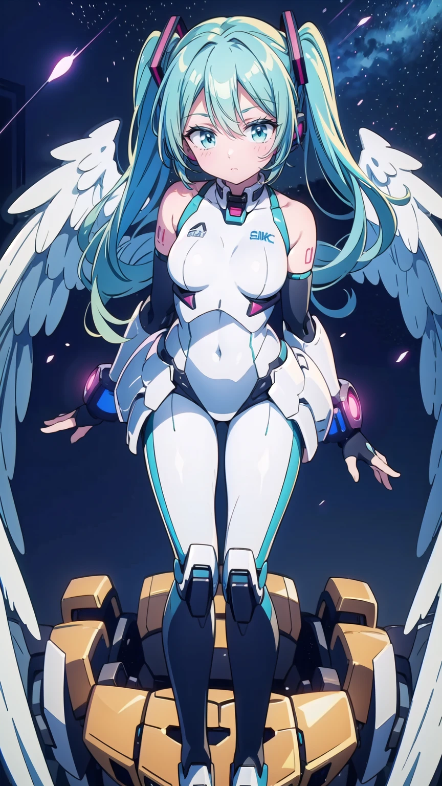 1girl, (gradient hair), pink hair, (blue hair), mecha musume|highleg leotard, mechanical arms, mechanical legs, mechanical halo, (mechanical wings), mechanical parts, headphones, cowboy shot,
<lora:moffmachi_style-LyCORIS-V1-000015:1.2>