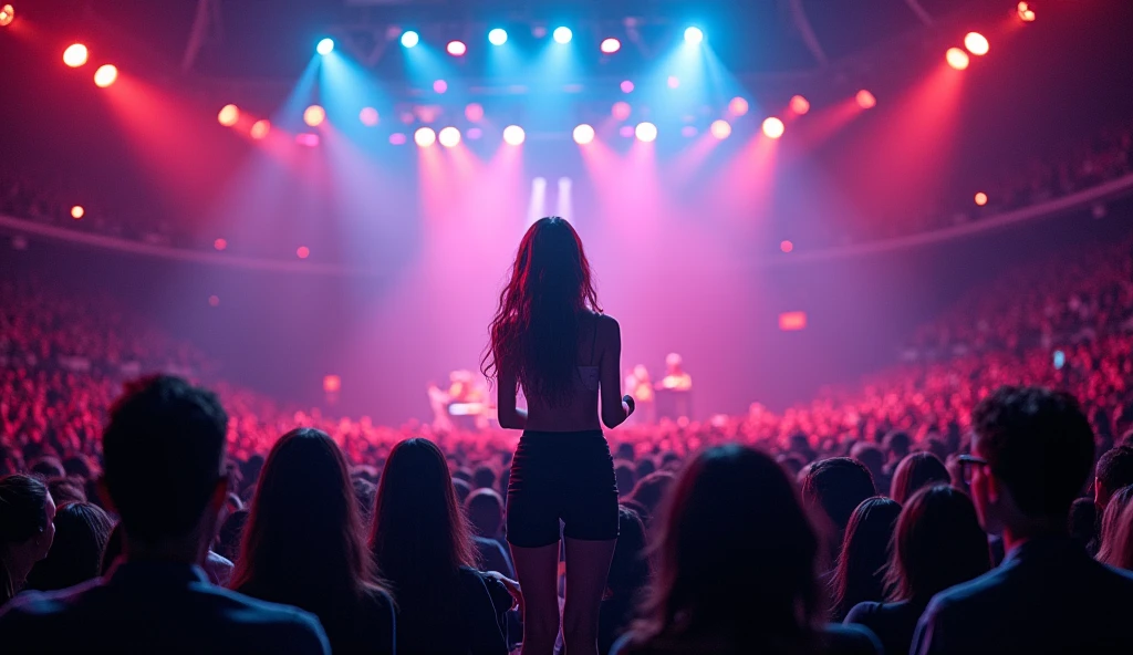 Girl at a concert of her favorite animated group 

