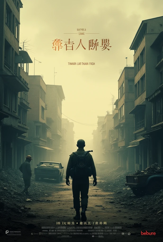 best quality, masterpiece, movie poster, bright green eyes, looking directly at the camera (D1J1Z1 man:1.3) in another world, afffff666666