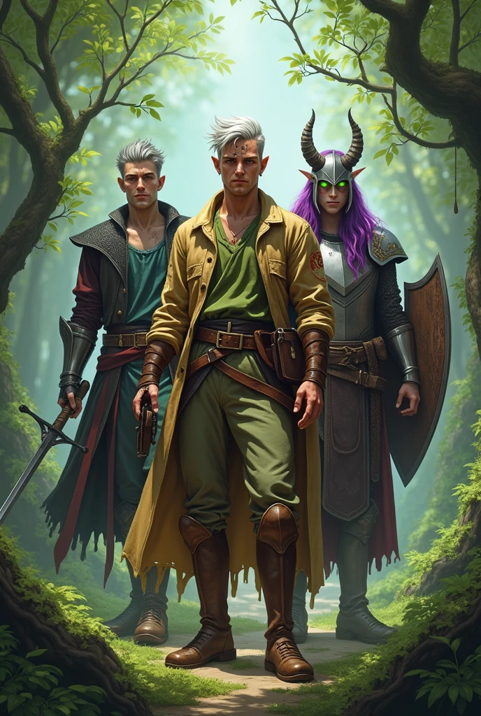 hot sleepy male elf with long hair and glasses and white hair talking with black vampire male with dreads and vitiligo