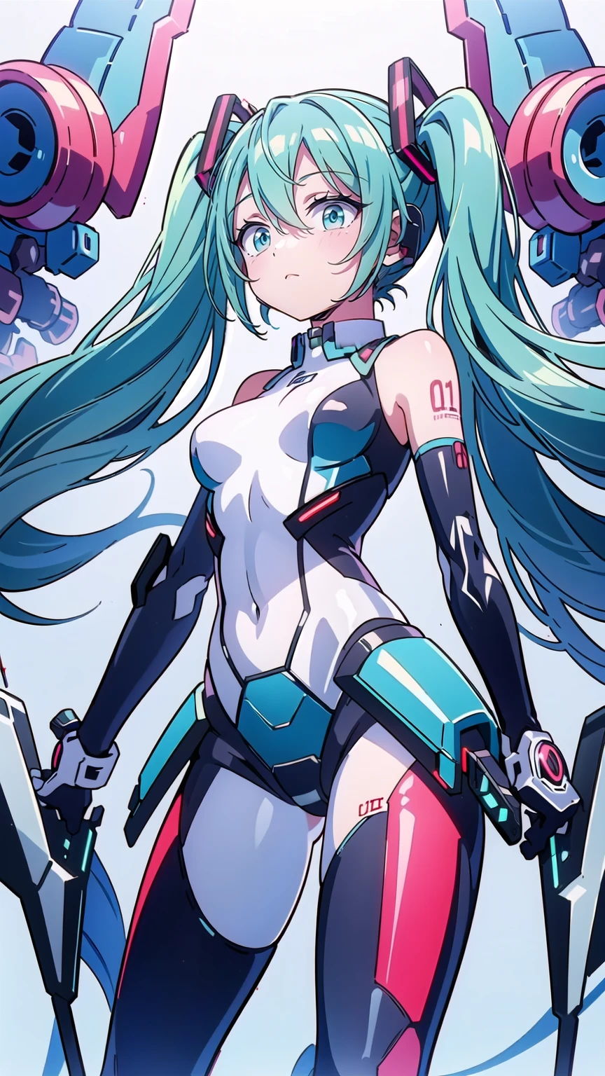 1 girl, white tank top, mecha headgear, short hair, green hair, big blue eyes, small breasts, black elbow gloves, red miniskirt, white stockings, smiling, city, red shoes, Take off your ass，Rounded ass, mecha headgear