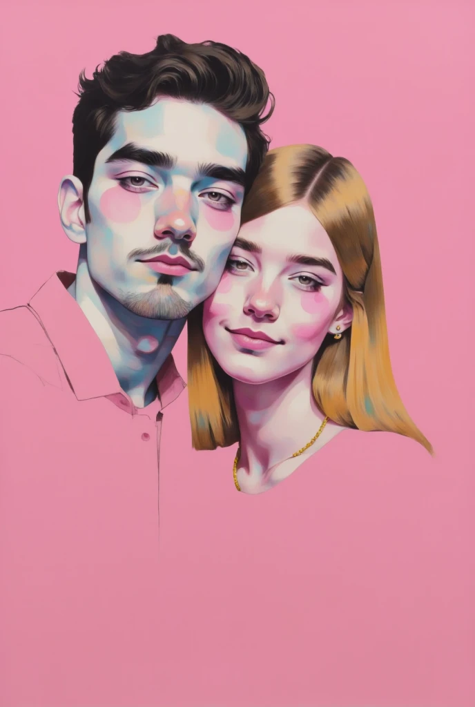  male and female painting on pink background , Tristan Eaton, Tristan Eaton & Greg Rutkowski,  James Gilliard and James Jean ,  James Jean Soft Light 4K ,  Tristan Eaton's wallpaper, , Picture of two people ,  Multi-layer artwork  , 3d portrait,  Cubism lovers love it