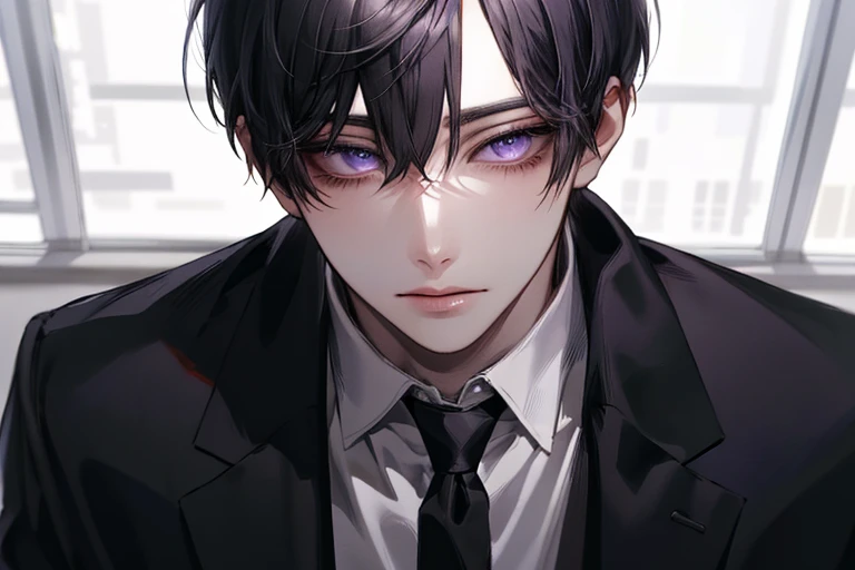 1 person,Alone,male,Short cut, purple eyes,Iljin, sharp eyes,Bad student,Cheek Band ,Lollipop , high resolution,Naturally,tie,High school student,gym