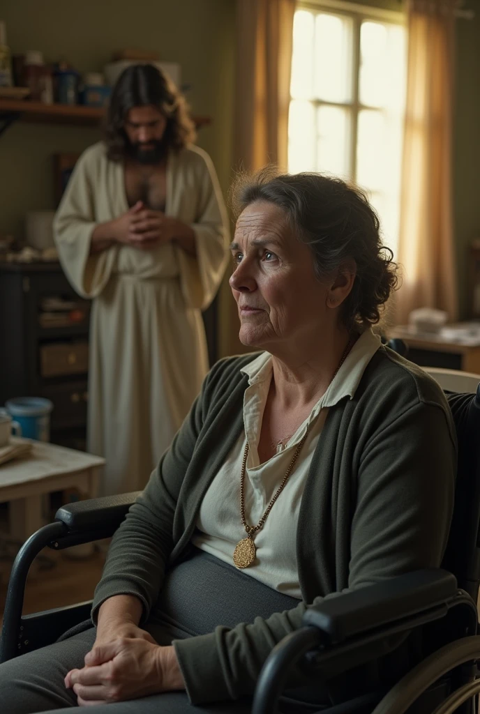 Gary Thomas el sacerdote, y Angela sonriendo, After the exorcism is successful, en su apartamento en 2005. El estilo es hiperrealista, fotorrealista, cinematography, Hermoso UHD