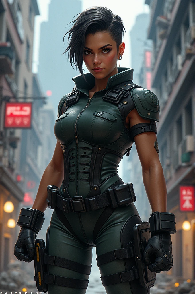 (8k, RAW photo, best quality, masterpiece:1.2), (realistic, photo-realistic:1.37), (full body:1.3) (detailed), (highres), ultra realistic, hyperrealistic, high detail RAW color photo of a 20 y.o women, young female,beautiful face, (high detailed face),looking at viewer, perfect face, young, detailed hair ,cleavage, perfect breast,professional lighting, photon mapping, radiosity, physically-based rendering, ultra-detailed, extremely detailed, beautiful detailed girl, extremely detailed eyes and face, cinematic lighting, perfect fingers, perfect hands, perfect legs, cinematic lighting, extreme details, realistic skin, bodysuit, agent,agent suit, 1girl,outdoors, next to a police car,(gigantic breasts), steaming body, blonde hair, (shiny skin),(smiling:1.1), blush, torogao, orgasm, embarrassed, drunk, naughty face, handcuffs,latex, leather,hat,weapon, gun,standing, black dress, belt,black gloves,,ela_(rainbow_six_siege), masterpiece, best quality, 1girl, solo, green hair, realistic, short hair, (insanely detailed, beautiful detailed face, beautiful detailed eyes, masterpiece, best quality)
