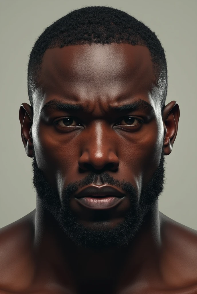 Young ebony, muscular, emancipated man, hyper realistic