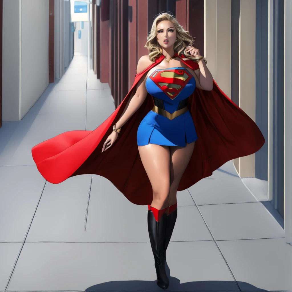 (     top quality ), (     top quality ), (Overall view), Backstreets,Supergirl with a sexy body,  Big Breasts, Beauty,             plump lips    ,       halter neck tops     ,        short skirt    , Cape,       boots, low top       