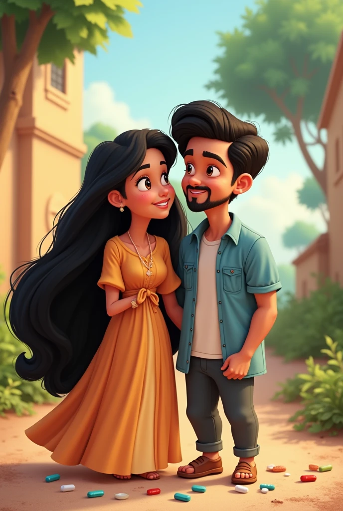 Cartoon of a Latino man and an Asian woman in the United Arab Emirates hugging each other