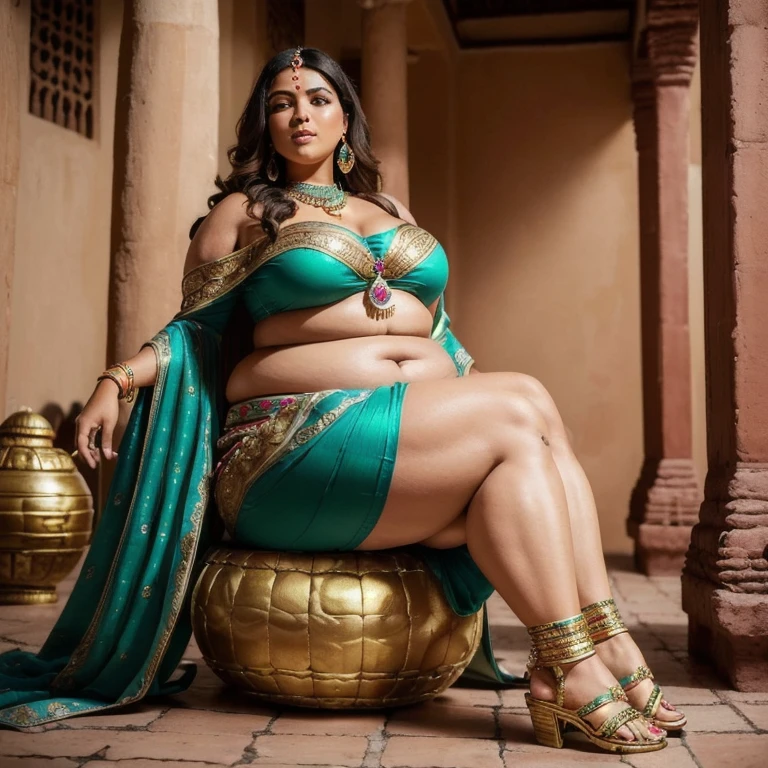 Indian women in saree,, thick thighs, sexy body, ((large breasts)), alluring body, beautiful face , (((good proportion))), seducing, realistic background, jwellery,, pubic hair, pose, chubby aunty,bare feet