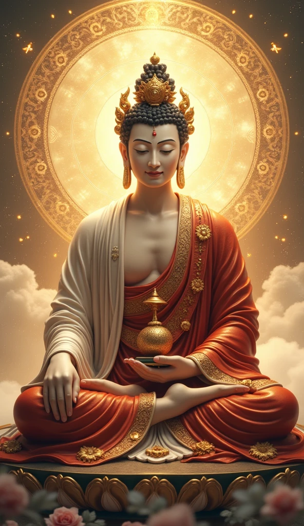 Shakyamuni looked at the screen, Long clothes, religion, Ultra photo realsisim