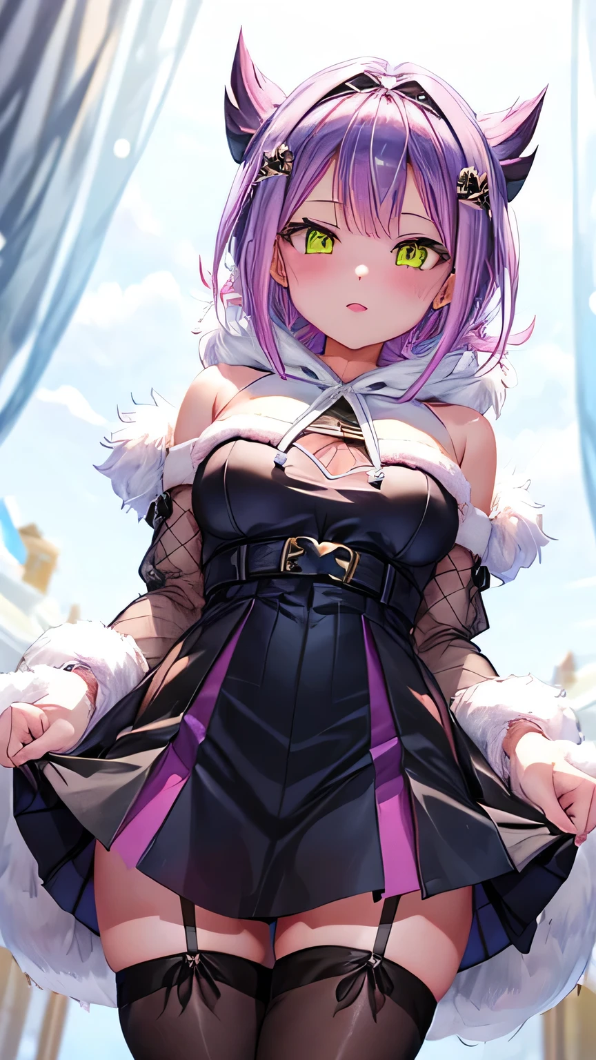 (highest quality)), ((masterpiece)), (Familiar), Perfect Face,Shiny skin,Beautiful breasts、Shiny skin、(((Santa  dress、mini skirt、garter、fish net tights、hoodie、fur)))、oil skin、Sweat、Off the shoulder、Double teeth 、short hair、Pink Hair、young、Big Breasts、Embrace、winter、close、near、night、FIRE BOX、(((White unitard)))、(((Tokoyami Towa (Hololive). )))