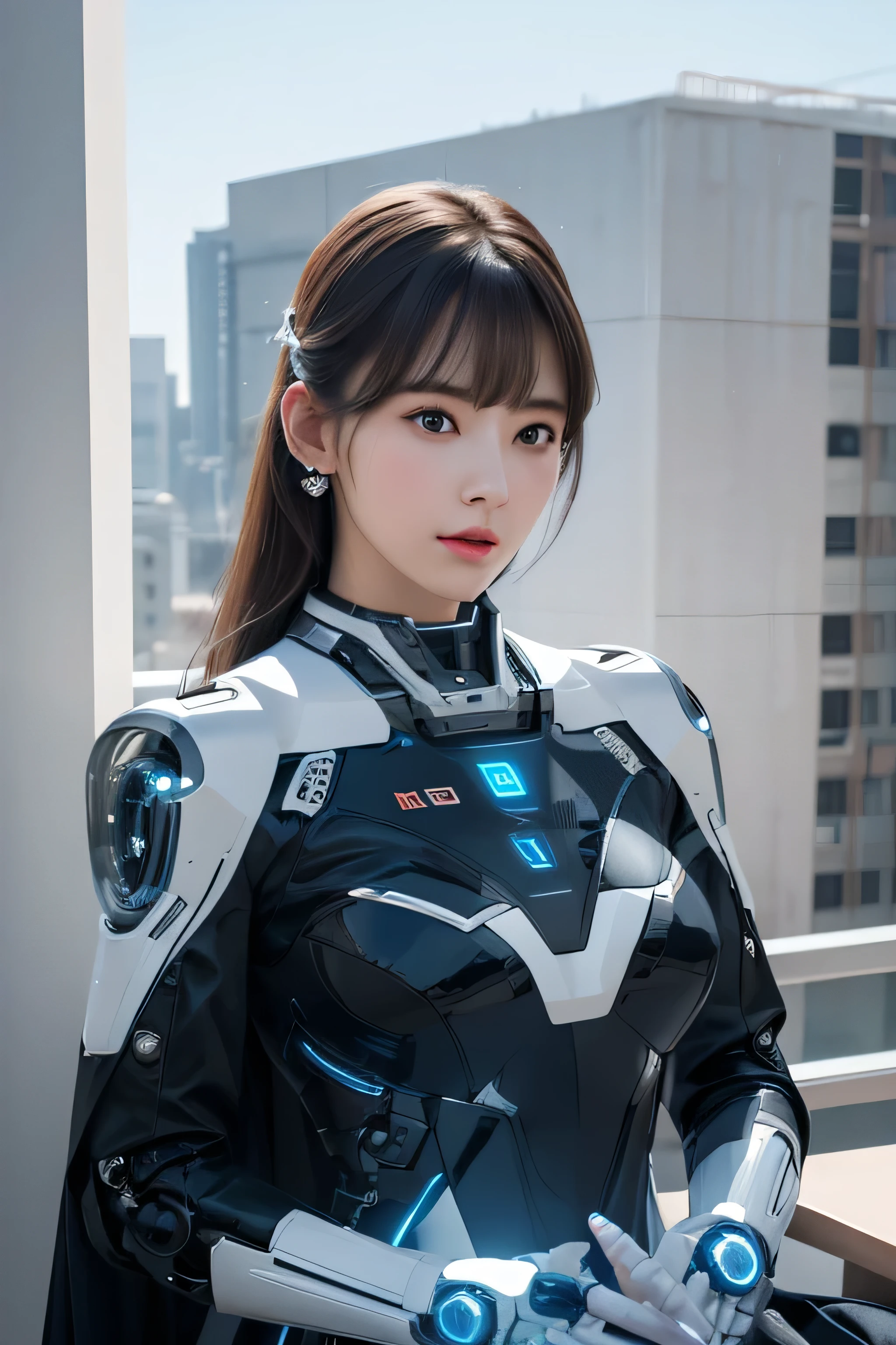 (Photorealistic:1.4), (Raw photo)masutepiece, Best Quality, Extremely detailed, (Photorealistic:1.4), (8K, 4K, Best Quality, hight resolution, 超A high resolution:1.1), 8K Portrait,1girl in, Japanese android girl,Plump , announcer,control panels,android,Droid,Mechanical Hand, ,Robot arms and legs, Black hair,Mechanical body,Blunt bangs,White Robotics Parts,perfect robot woman,Charging spot,Long Tube,A thick cable was connected to his neck.,ceramic body ,Mechanical body, mechanical ear covers,android,robot humanoid,a bit  Chubby,pantiy,complete eyes,Perfect machine body,White robot body,The laboratory of the future,android factory,mechanical ear covers,White and light blue uniform,light blue accent costume,perfect cyborg girl