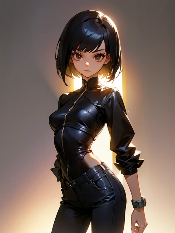 garota de anime, roupas de motoqueiro, cabelo punk, garota de anime com roupas de motoqueiro e cabelo punk, melhor qualidade, 1girl, expression of anger, dinamic pose, Estilo de Akihiro Ota!, Estilo de Masami Mori!, ((((Estilo de akihiro ota)))), (((Estilo de masami mori)))