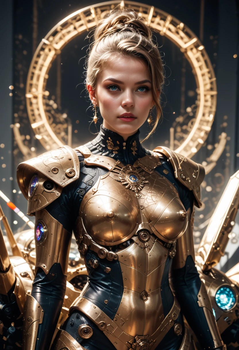 Stefania Ferrario, full body symmetrical with thick brushstrokes and wet paint, Fibonacci, golden ratio, surrounded by crystal spheres, 3D metal structure tessellation, neural graph, neurons, color, love, passion, incredibly detailed, 8k, masterpiece, artstation, surreal