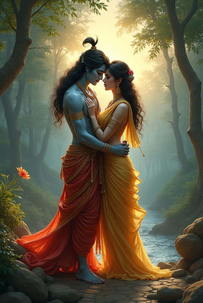 Radha kreeshna with boy in t shirt sidhraj name on t shirt he see front