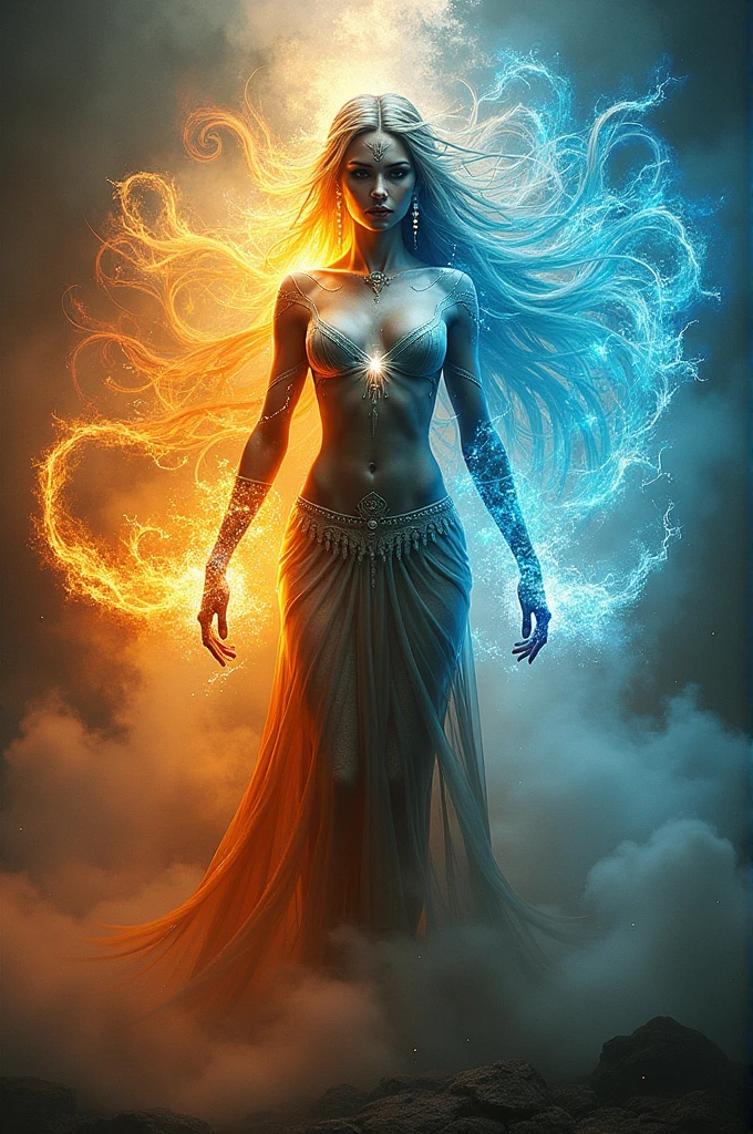 sun, moon, yin yang,
wabstyle, glowing, two-tone hair, 1girl,  topless, large breasts, long hair, sexy, solo, bare legs,  motion blur, looking at viewer,  zwd,<lora:zwd_v2_SDXL:0.2> <lora:wabstyleSDXL:0.85>