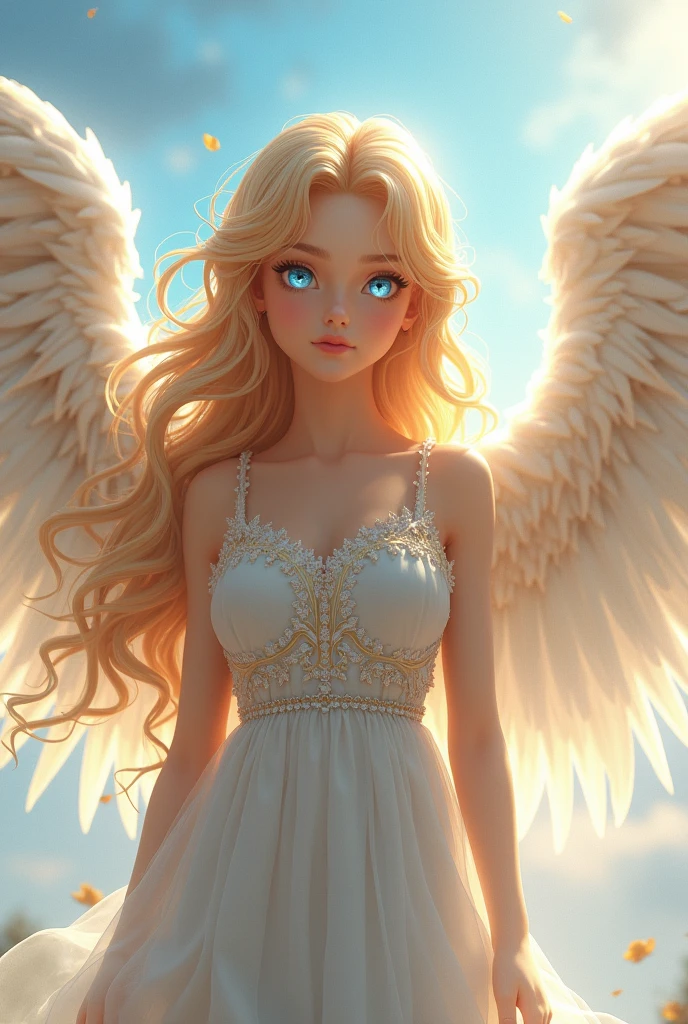 Beautiful Angel girl anime, blonde hair, eye blue , Cute