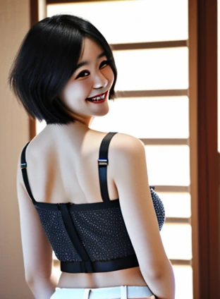 ((Top Quality, 8k, Masterpiece: 1.4)), japanese woman, ((blush, short bob cut, skinny:1.2)), ((30 years old:1,2)), ((looking at viewer:1.4)), inside bedroom,