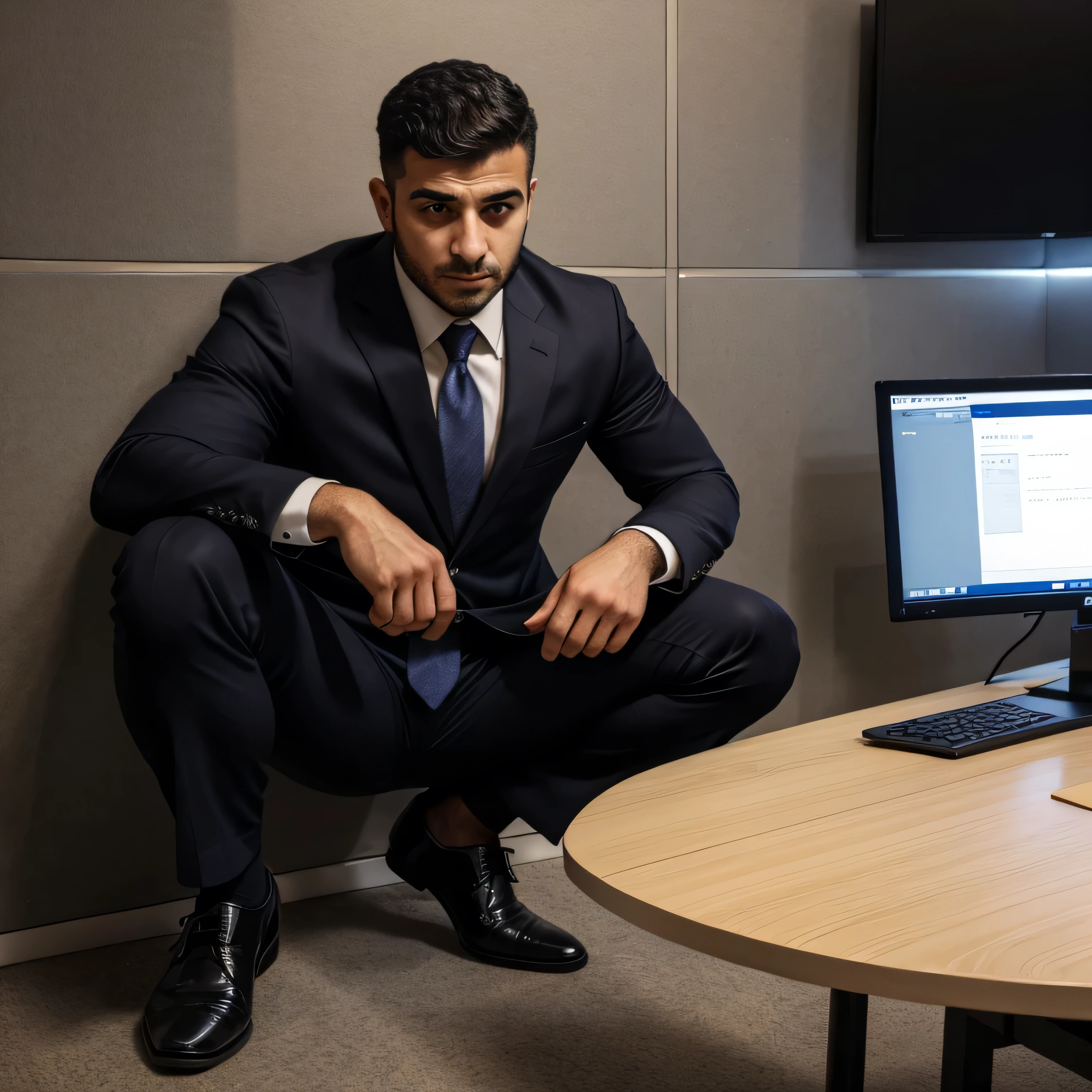 Arafed man in a suit sitting in front of a computer - SeaArt AI