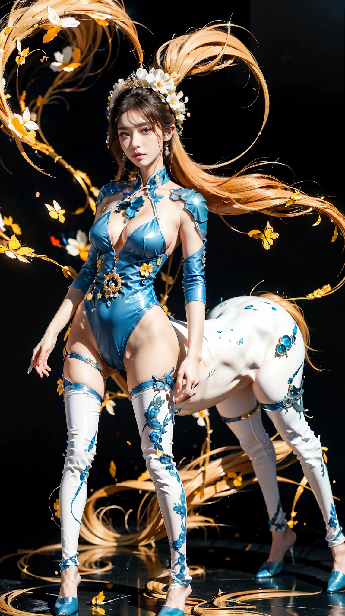 , perfect integration, seamless nesting, and precise connections(Centaur,Centaur,Centaur:1.6),Biology is perfect、 Medical Beauty Skin 、 Classical Aesthetic Posture Adjustment and Shaping , golden ratio body ,Beauty,Tear mole,( Super Teardrop Chest 1 .8), narrow ribs ,Slim waist and abdomen,Vacuum belly, long body , extra long legs ,Perfect muscle lines。 Illusory Aura ,Chic,Dynamic,Holy Aura,Mecha exoskeleton ,(translucent:1.6)Matte PVC Chinese dress , Shining Fire Crystal Foot Ring , neon shine , blur super giant body background。 Master Composition , Clean Picture , bright color ,hdr,(Super real, super detailed,Super complex,Super-sharp , Ultra high quality output ),( centralized computing power is a metaphor in the language of a camera 、Implicit 、 Conceals Mysterious Temple Level Sexual Tension :1.6),<centaur concept>,