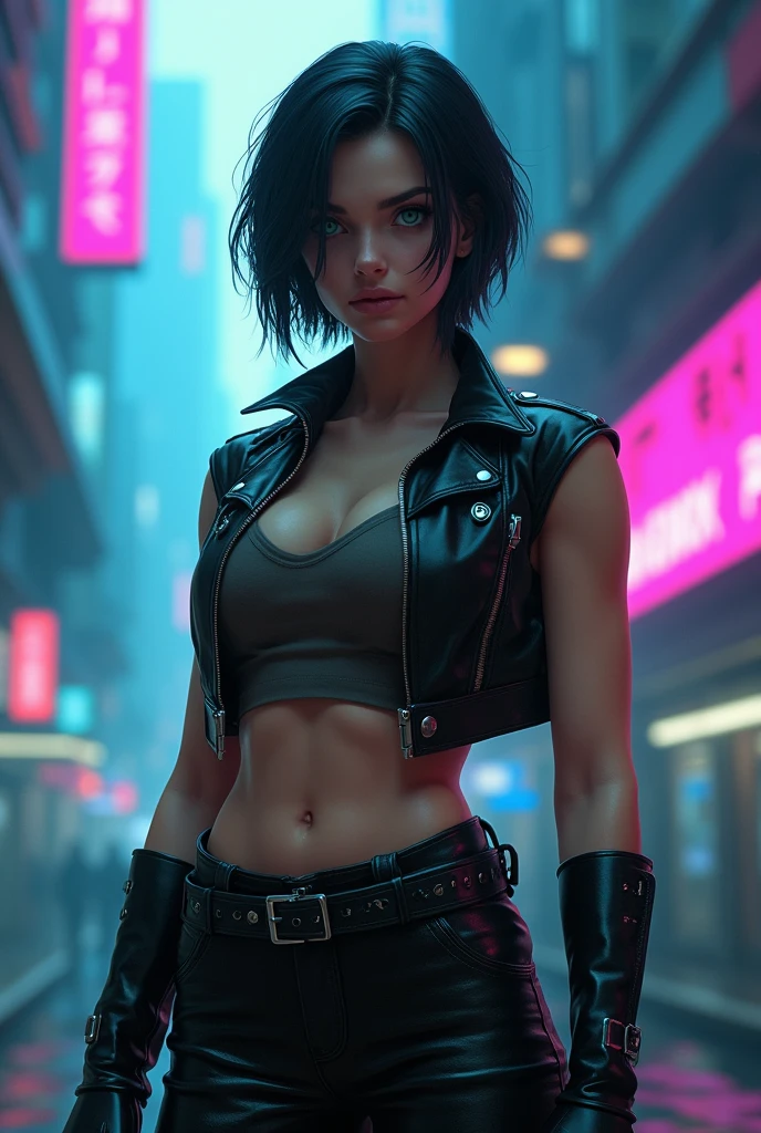The badass cyberpunk dystopian 3098 apocalypse warrior, dystopian apocalypse ,mature woman, strong body, (red eyes), dark blue hair,((beautiful hard breast)), black hoodie,long coat,, battle scar's, neon shadows,, dark horror gloomy weather, demons hunter,,(Solo leveling),,,tattoos,(massive perfect snoopy breast:1.0), massive perfect breast,,(muscular body:0.7), undercut hairstyles,,shot hair, (naked breast), (realistic skin texture:1.2),4k, (cinematic photography:1.0),,(head and breast closeup)