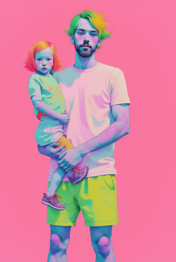   girl and boy painting on pink background , Tristan Eaton, Tristan Eaton & Greg Rutkowski,  James Gilliard and James Jean ,  James Jean Soft Light 4K ,  Tristan Eaton's wallpaper, , Picture of two people ,  Multi-layer artwork  , 3d portrait,  Cubism lovers love it