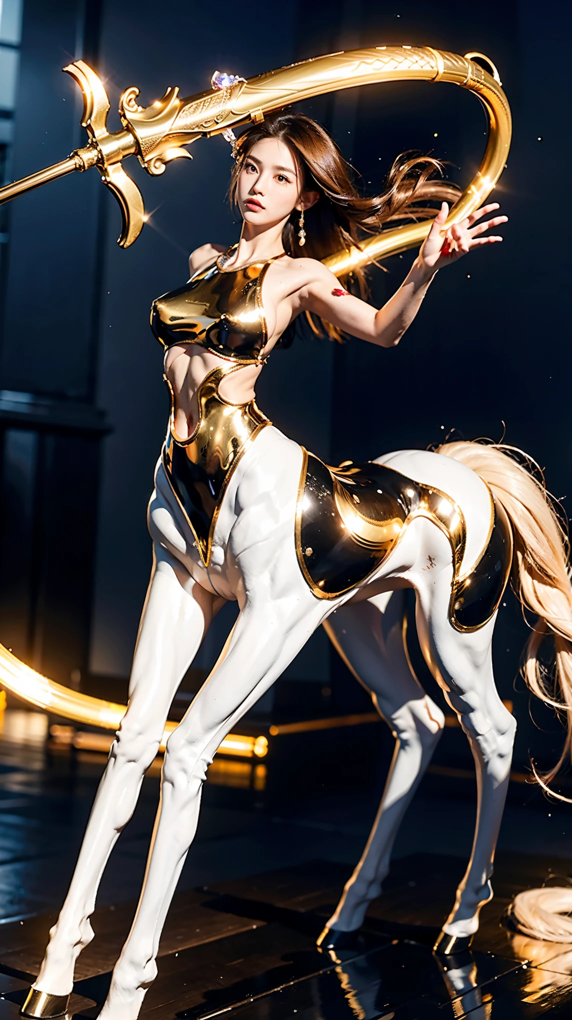 , perfect integration, seamless nesting, and precise connections(Centaur,Centaur,Centaur:1.6),Biology is perfect、 Medical Beauty Skin 、 Classical Aesthetic Posture Adjustment and Shaping , golden ratio body ,Beauty,Tear mole,( Super Teardrop Chest 1 .8), narrow ribs ,Slim waist and abdomen,Vacuum belly, long body , extra long legs , ultra-low body fat percentage ,Perfect muscle lines。超级Dynamic,Smooth movement ,Elegant posture,streamline、 aerodynamic wings , long whip put away , Illusory Aura ,Chic,Dynamic, new Chinese leather shorts , Shining Fire Crystal Foot Ring , neon shine , magnificent blurred super depth of field and super wide-angle giant body background。 Master Composition , Clean Picture , bright color ,hdr,(Super real, super detailed,Super complex,Super-sharp , Ultra high quality output ),( centralized computing power is a metaphor in the language of a camera 、Implicit 、 Conceals Mysterious Temple Level Sexual Tension :1.8),<centaur concept>,