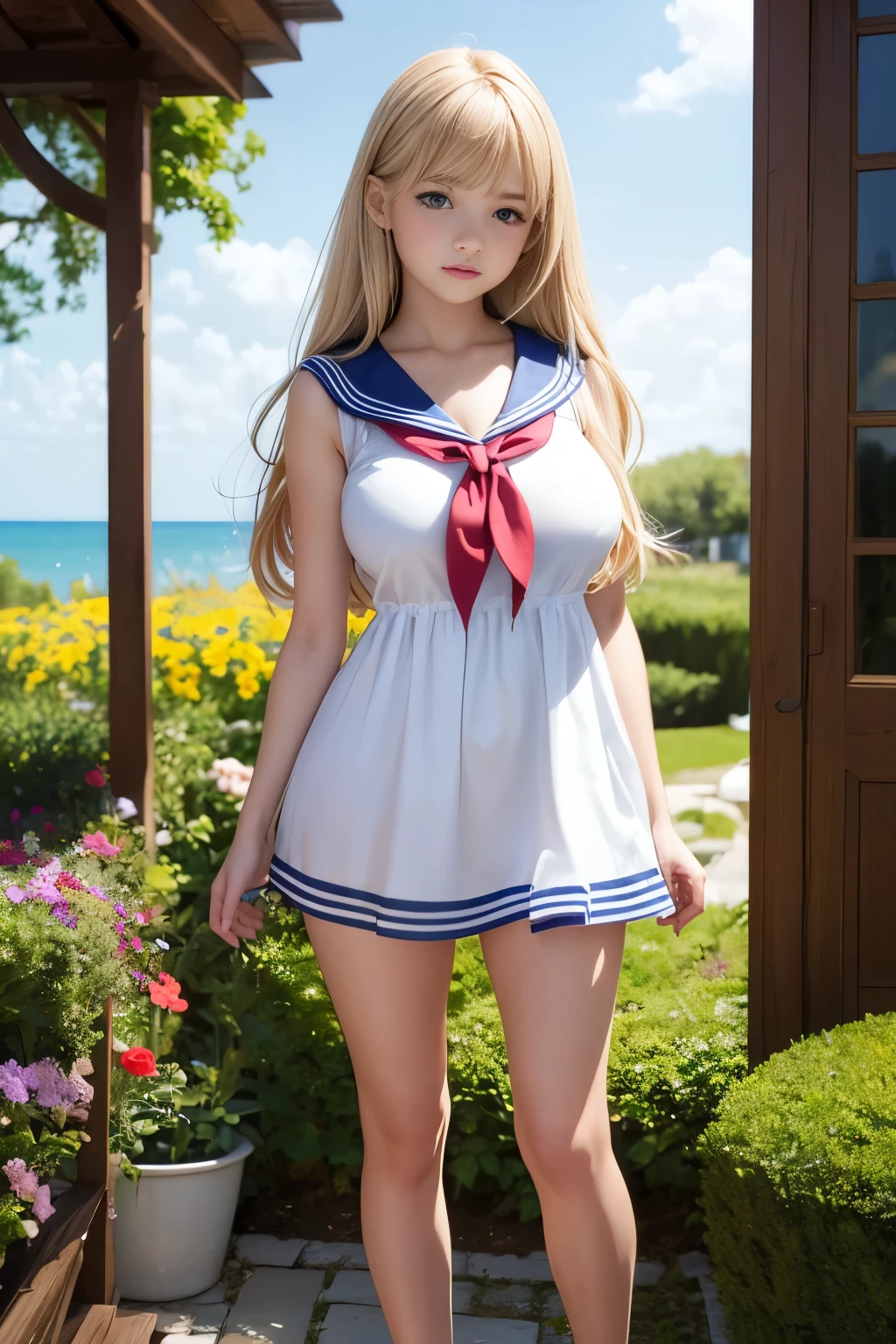 Anime - style image of woman in sailor suit sitting on window sill, sailorvenus、 Beautiful, anime goddess, Very detailed ArtGerm, highly detailed exquisite fanart,Ultra mini skirt、White panty、 portrait knights of zodiac girl, Open legs、full open legs、golden aura, Seductive Anime Girl, Anime girl cosplay, Anime Barbie in white stockings, by Sailor Moon, ! Dream ArtGerm, marin kitagawa fanart