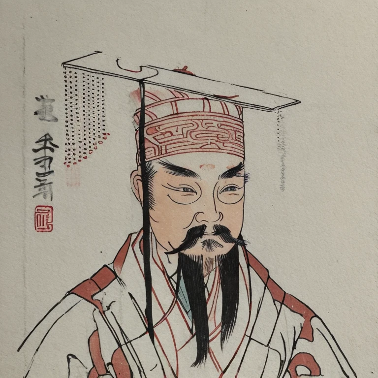 Ancient Chinese man wearing a degree hat, no background