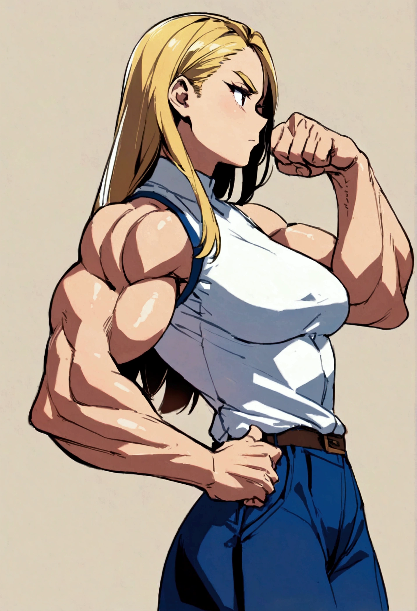 All might pose showing off her biceps