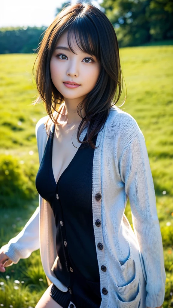 (Realistic, photo-Realistic:1.37), (masterpiece), (Highest quality:1.4), (Ultra-high resolution:1.2),(RAW Photos:1.2), (目のRealisticサイズ, Droopy eyes, Sleepy face, Angle from below, Realistic skin,  face), Masturbbation、 Stronutiful brown hair, ((Spread your legs, Expose the genitals,)), (A lightweight cass with a simple pattern,Off the shoulder), outside, Mountain, (((Focus on the pubic area, Between the legs))), ((The dark hours of dawn)), in the forest, (Swollen areola), stream,Sweaty、Glowing Skin、Hal mouth、Embarrassed look、blush:2.0、Short Hair:1.5,Black Hair、