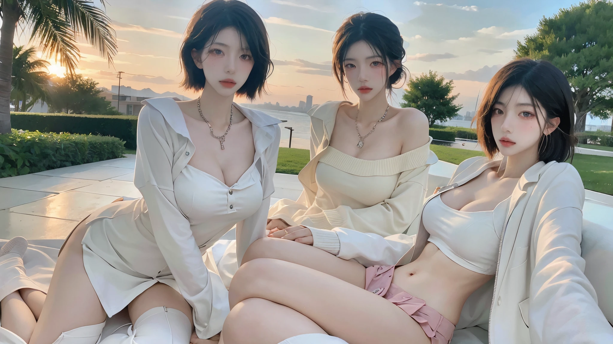Beautiful Women in Perfect Shape:1.4,snow,Hands on hips,snow背景,Layered Hairstyle,White skin,Prominent cleavage,Pleated Skirt,whole body,The facial and skin texture is very delicate,Double eyelids,Skin Whitening,Long white hair
