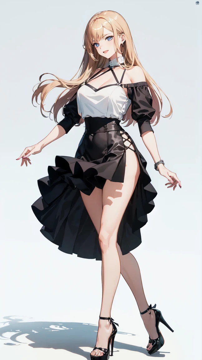 1girl, cute, ((Short black hair girl and long blonde hair girl)), maid victorian, maid apron, straight face, dazed, Body position: Standing, straight, symmetrical, barefoot, Lustful smile on face with red blush,