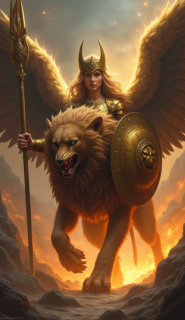 （Masterpiece），（Excellent），（Super refined），Tall goddess，Riding a lion，Magical golden lion constellation chart，Take the scepter，（perfect body type），（full bodyesbian），Yellow hair，angelicales，Wings，独奏，Alone，（zentangle，mandalas，Tangles，entangled），holy rays，glitter drawing，gold foil，Gold leaf art，Sexy，Bursting，Oriental face，Very Clean Face，Black eyes，confident smile，a color，（realisticlying：1.4），3D character design，With very detailed facial features and cartoon-style visuals
