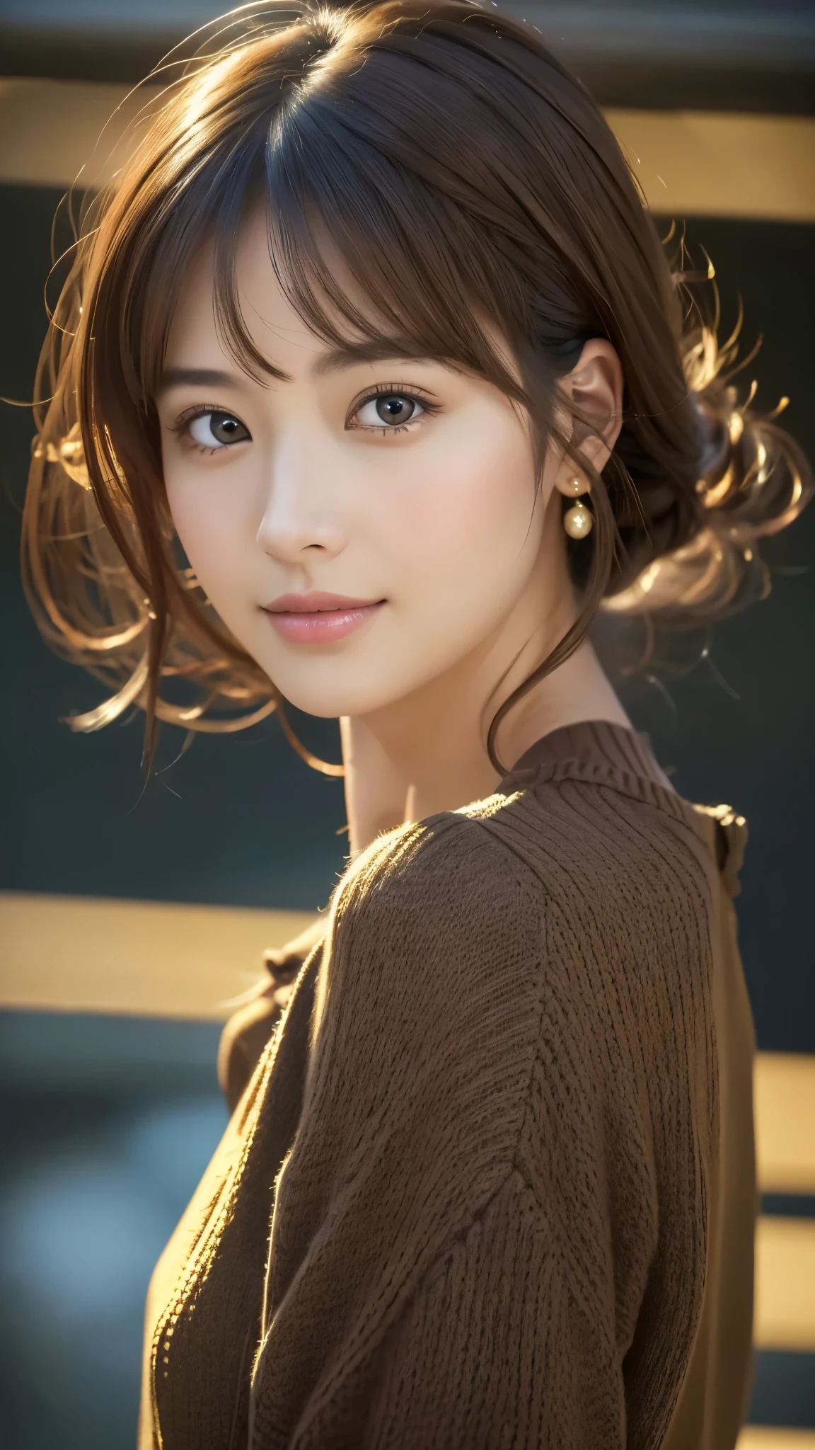 (Representative works:1.3)、(8k、 realistic 、 RAW photo、 highest image quality taken by Ki:1.4)、( 30 Year Old Mature Woman )、 small face 、 beautiful face、( realistic  Face)、 no makeup in the coal mine、Natural Cosmetics 、Light Makeup、 ( dark brown hair)、 beautiful hairstyle 、 realistic  eyes、 beautiful details、 ( realistic な肌)、 Beautiful skin、 ( sweater )、 Confused、 charm、超 high definition 、 super real 、  high definition 、Golden Ratio