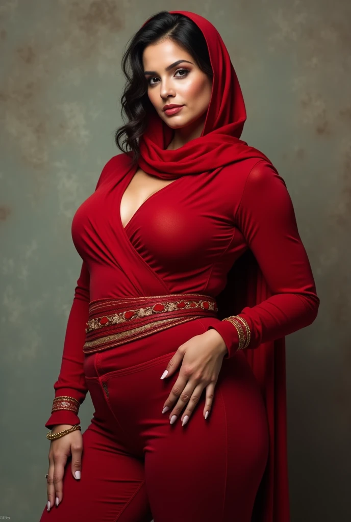 a woman covered in red satin cloth, mummified in satin, tied tight in satin, shape like mermaid gown, tight in leg, wearing a satin hijab, the satin is very long, forming the curve of the body,dramatic flowy satin,strugle to move,full body, wear high heel, strugle to walk, masterpice, flowy satin blow by wind,4k resolution, ultra-realistic, highly detail, great lightning.