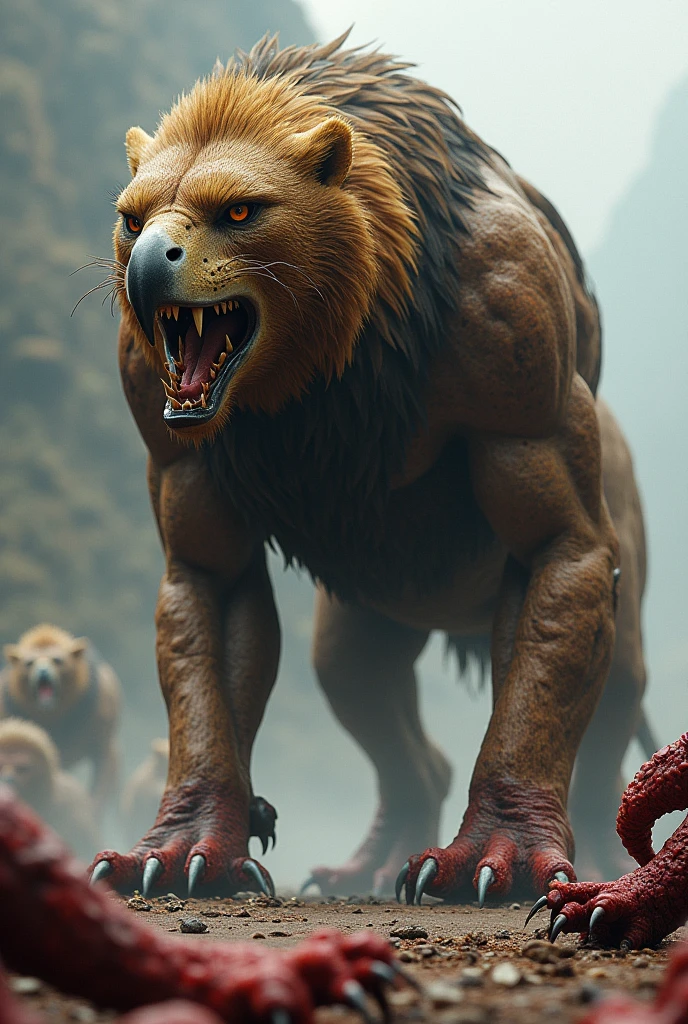 author: (fossa666:1.5), (taran fiddler:1.5), (pixel sketcher:1.4), masterpiece, detailed Bonifasko lighting, [crepuscular ray], best details, real life, depth of field, detailed background, nude, solo female, (anthro), anthro chimera, beast, hybrid, shapeshifter, monster, monster girl, mythical, fangs, sexy girl woman, femme, genitals, hairy pussy, breasts, exposed vagina, with bushy pubic hair and armpit hair, snarling, attitude, growling, clear details, powerful, pleasure, detailed nipples, detailed genitals, (genitals close up:1.2), orgasm, self-pleasure, squirt, sticky pussy, perching, arms reaching out to viewer