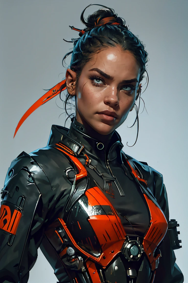 artistic, portrait, synthetic human mechanic, complexity with details, empty eye, limited colors are black ::4 and orange ::1 , dystopia atmosphere, tsutomu nihei, many details --ar 9:16 --style raw --stylize 300