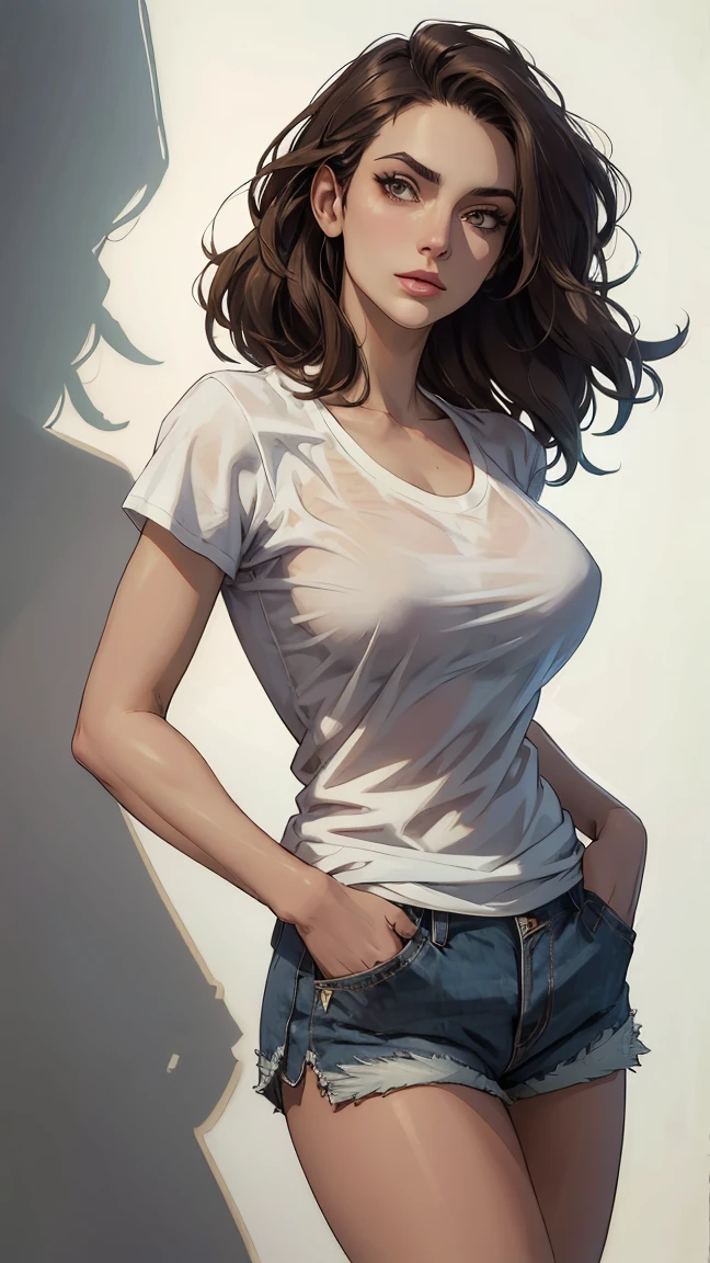 Solo, Full Body, big, thighs, Colossal breasts, Good Style, Beautiful Legs, Slender, Nipple and crotch shape, (white tank top, デニムのskinny pants, crouching, crying face, peeing, park))