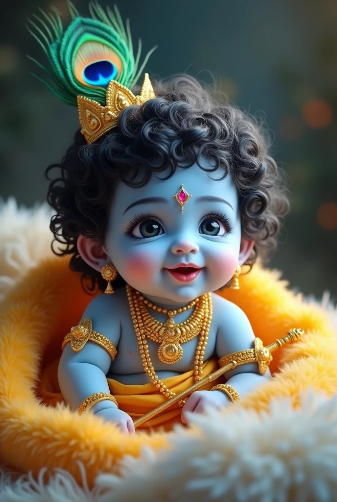 create an image of god krishna eating makhan ih huge quantity .