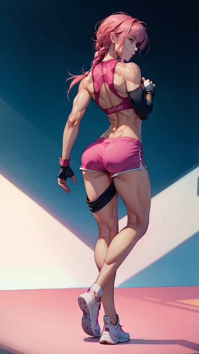 1 girl, (medium boobs))) (((big ass))), (happy), (((wearing short bikini))), (long pink hair), (((blue eyes))), (in the city cyberpunk), (slender), (thin waist), (butt only), legs (slim and muscular), muscular belly, barefoot, (evil look), (( (full body photo))), (standing) , showing ass to audience, (full body scene), twintails, glowing eyes, eye reflection, anime, Anime Style, ray tracing, glow, drop shadow, panorama, Sony FE, 8k, High definition, artwork art, Accurate, Anatomically Correct, super detail, Best quality, high resolution, high definition, 16k