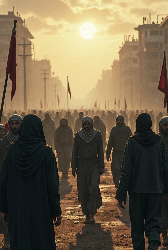 A group of people dressed in colorful hoods are protesting against injustice. The scene is set in a busy city street, with the protestors chanting slogans and holding signs. The mood is angry and defiant, and the atmosphere is charged with emotion. The style is abstract, and the image is rendered using a digital art technique