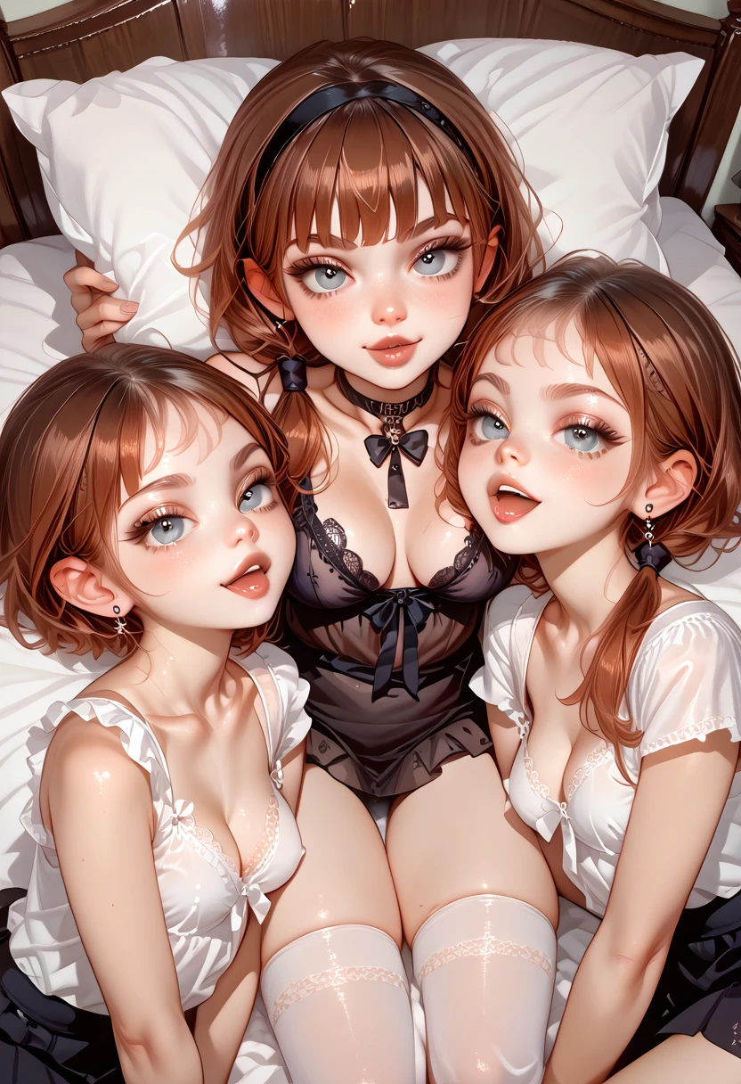 3girls, triplets Cute **** goth girls naughty and playful like girls auburn brown hair with freckles wearing a highly revealing and alluring nightgown as she lounges in her bed with her twin sister playing, young and innocent ************ sisters, medium perky breasts cleavage décolletage low-cut neckline, ***** young ****** sisters with perky medium breasts