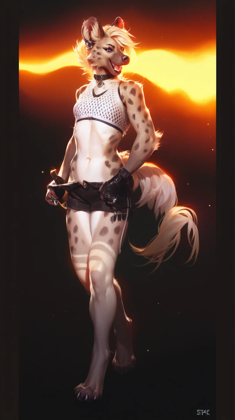 Furty, ultra realistic, female, hyena, on stage bra
