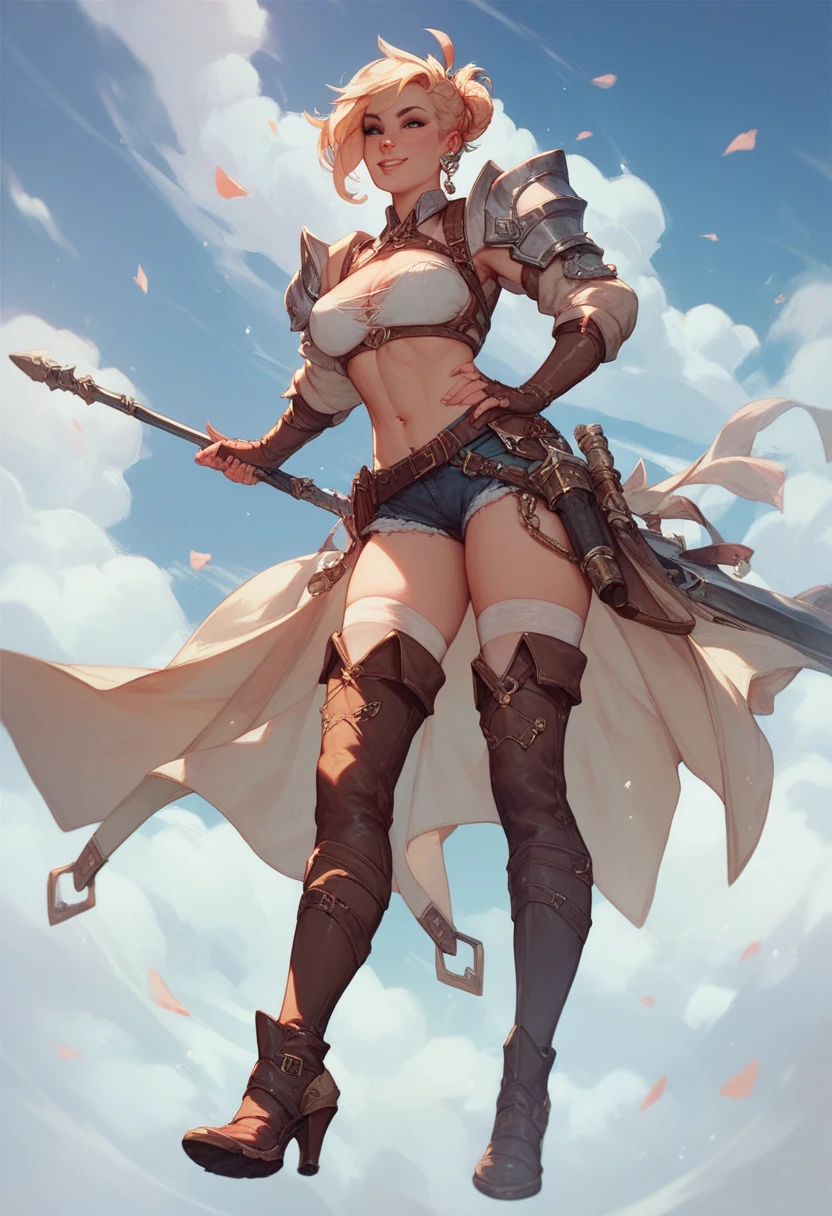 (masterpiece, 4K ,Super detailed:1.2), (anime:1), (Perfect quality), (((Adult body))), ((Swinging a big sword, Combat Ready)), The whole body is shown, Looking at the viewer, Big body, Traveling Swordsman, boyish, short hair