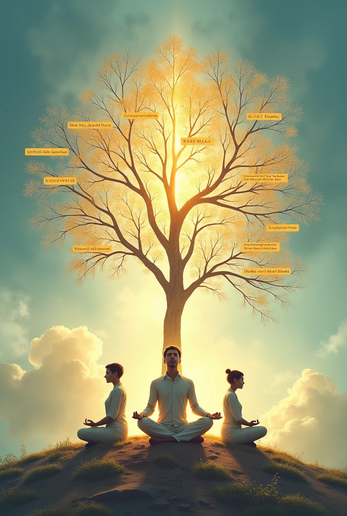 A diagram or tree with the eight limbs branching out and name them limb respectively as Yama, Niyama, Asana, Pranayama, Pratyahara, Dharana, Dhyana, Samadhi.