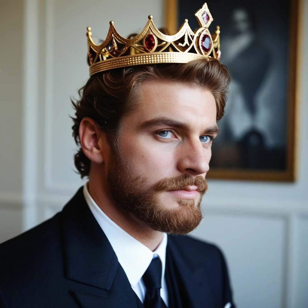 Emperor Joshua Norton, high quality model, high resolution, realistic, photo-like, cool, bearded, majestic, charismatic, crown