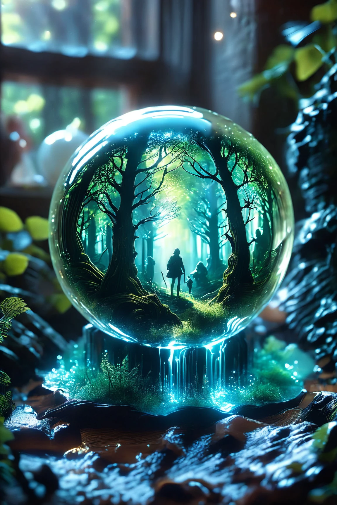 (masterpiece),(best quality:1.0), (ultra highres,), detailed, a glass ball with old spooky dead trees inside of it, a grave marker and statue nearby. digital art, cg society contest winner, butterflies and sunrays, concept art design illustration, beautiful glowing digital illustration, closed ecosystem, glowing neon, reflective glass ball, 8k, Photorealistic,Hyperdetailed, Pixel assets, portrait photography, cinematic portrait, cinematic photography, cinematic lighting, attention to detail, cinematic, cinematography, realism, ultra detailed and intricately created patterns outsidevthe glass ball. UHDR , Award Winning, masterpiece 