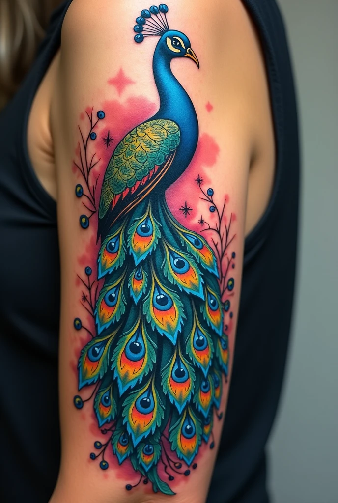 Peacock tattoo poses from behind