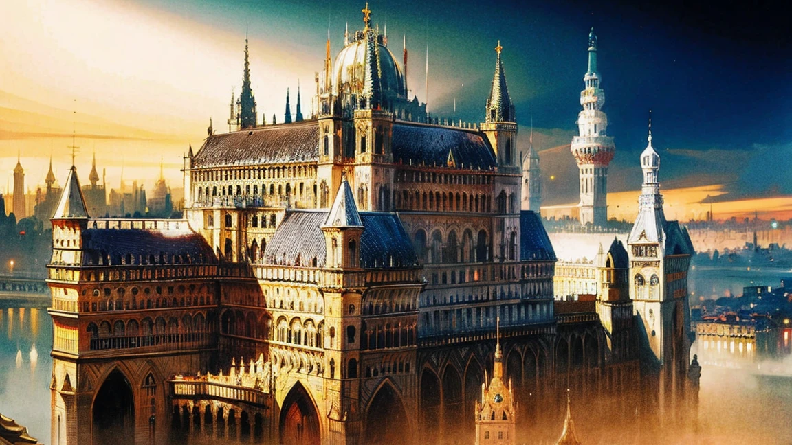 Cityscape made of jewels, European style cityscape, fantasy, castle, (generated like a pencil sketch)